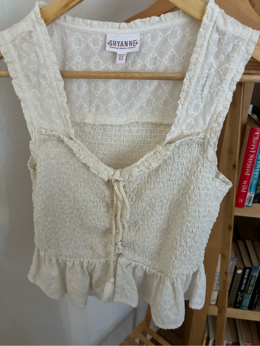 Shyanne Cream Smocked Tie-Front Peplum Camisole